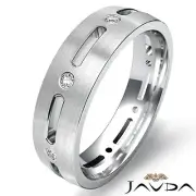 Mens Dome Band Round Diamond Bezel Eternity Wedding Ring 18k White Gold 0.15Ctw