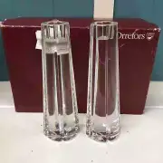 PAIR OF ORREFORS Marin Skar Cut lead CRYSTAL 8” CANDLESTICK HOLDERS Germany