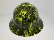 FULL BRIM Hard Hat custom hydro dipped , LIME COLOR JOKER DECK STACKED
