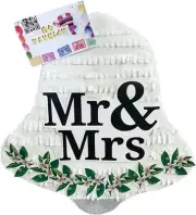 Mr & Mrs Wedding Bell Pinata 19" Tall White & Silver Colors