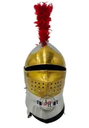 Steel Knight Close Helmet Armor Medieval Crusadar Full Face Helmet With Red Plum