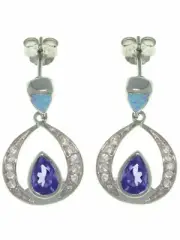 Jewelry Trends Sterling Silver Created Opal and CZ Teardrop Dangle Earrings