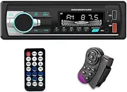 Aototeck Single DIN Car Stereo Bluetooth Hands-Free, 12V-24V Car Radio with TF/Dual USB/AUX Port, 1 Din Car Audio FM Radio with Colors Lighting, Digital MP3 Player with Steering Wheel Remote Control
