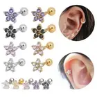 Helix Cartilage Barbell Tragus Stud Gem Steel Surgical Earing Piercing Flower CZ