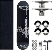 Sports Beginner Skateboard, (Classic Black Pattern) 31-inch Seven-Layer Maple Four-Wheel Professional Skateboard Suitable for Young Adults