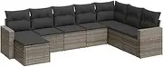 vidaxl Garden Sofa Set 8-Piece - Grey Modular Outdoor Poly Rattan Furniture with Cushions and Storage for Patio or Garden