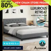 ALFORDSON Bed Frame Queen Double King Single Wooden Base Platform Grey Fabric