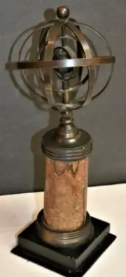 Arts & Crafts Style ARMILLARY SPHERE Metal & Stone Celestial Globe Sculpture