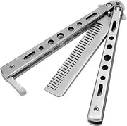 Practice Butterfly Comb Trainer - Professional Fold Training Comb, Portable and Multifunctional for Beginners, Children, Enthusiasts and More (Silver)