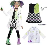 Mad Scientist Costume for Girls Boys Crazy Science Lab Coat Kids Halloween Dress Up Costume