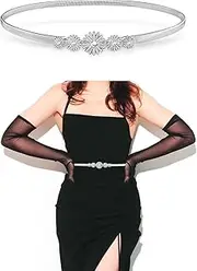 [Amaxiu] Women Skinny Metal Stretch Belt, Ladies Thin Belts Daisy Buckle Chain Belt Elastic Spring Waist Belt for Dresses Jeans