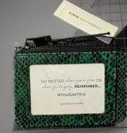 Aimee Kestenberg Card Wallet Green Snake Leather Small Zip Wallet Key Chain