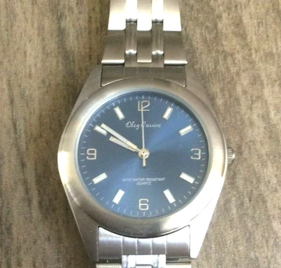 Oleg Cassini Men's Watch Round Blue Dial Silver Linked Band Designer New Beauty!