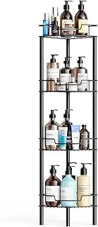 Detukna Corner Shower Caddy, 4 Tier Shower Organizer Shelf for Inside Shower, Stainless Steel Floor Corner Shower Bathroom Shelves Stand Rack for Bathroom Balcony Kitchen, No Drilling, Black