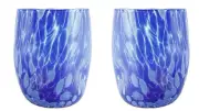 Pair of Murano Glass Drinking Art Tumblers Blue Handmade Millefiori