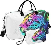[YXYZRMY] Colorful Leopard Face Travel Duffel Bag Gym Bag Sports Tote Bag with Multiple Interior Pockets Shoulder Weekender Bag for Women Men with Toiletry Bag 20.5”x 7.9”x 13.8”, Multi-Colored, one