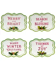 Certified International Snowman Greetings Set of 4 Canape Plates