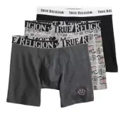 Men's True Religion 3-pk. Cotton Stretch Boxer Briefs Size: M Grey/Black #306