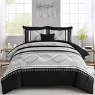 Black Comforter Set King Size,8 Pieces Boho Bed in a Bag Patchwork Striped Comfo