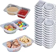 20pcs Double Compartment Condiment Container with Lids,Reusable Snack Containers,2 Compartment Sauce Containers, Condiment Compartment Container for to-go Sauce, Sampling, Travel Snack