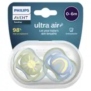 * Avent Ultra Air Soother 0-6 Months Deco Mixed 2 Soothers Colours Will Vary