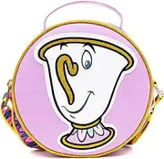 [Buckle-Down] Disney Bag, Crossbody, Round, Beauty and the Beast Chip Poses, Lavender, Vegan Leather, Pink, 8.0" x 8.0"