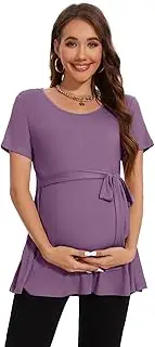 Smallshow Women's Maternity Clothes Tie Front Short Sleeve Pregnancy Tops