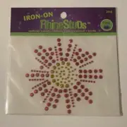 New Dritz Sunburst Hot Pink and Yellow Starburst Rhine Studs Iron-On Applique