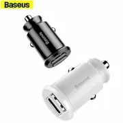 Universal Car Charger Baseus Grain Mini Dual USB Cigarette Lighter White&Black