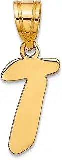 [JewelryWeb] 14k Gold Polished Script Letter T Initial Pendant Necklace-Pendant for Women