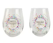 Stemless Wine Glass Sip Sip Hooray Set of 2 by Urban Products UP116041 - Multi-colour