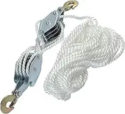 Wheel Block and Tackle System 4000LB Breaking Strength 65 Feet 3/8" Rope Hoist Pulley 7:1 Ratio Lifting Power for Lifting Heavy Objects (4 Pulley-White)