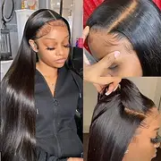 136 Natural Color Human Hair Lace Wig Front Lace Straight Hair Wig 150% Density 14-28 Inches