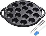 AIMALL 15-Cavity Cast Iron Poffertjes Pan with Handles - Mini Dutch Pancake Maker, 15-Hole Cast Iron Cooking Pan, Compatible with Induction Stove, Easy Clean-Up