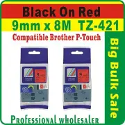 9mm x 8m Brother Black on Red Compatible TZ-421 P-Touch Laminated Label Tape