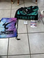 NEW Gymnast Duffel, Water bottle, String Bag, Necklace, Hair Elastics- GREAT