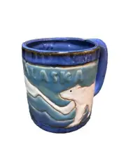 Alaska Mug Polar Bears Scenery Glazed Pottery Coffee Tea Cup Embossed Textured
