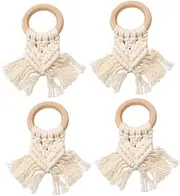 SHOWERORO 4pcs Jute Napkin Ring Set Woven Napkin Holders for Table Rattan Buckles Holiday Decorations for Christmas Wedding Holder