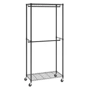 Heavy Duty Clothes Rack, Double Hanging Rods Clothing Garment Rack with Bottom and Top Storage Tier, Rolling Clothing Rack for Hanging Clothes, Thicken Steel Tube Hold Up to 136