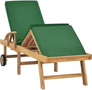 Sun Lounger with Cushion | Solid Teak Wood Green | Outdoor Patio Furniture for Poolside & Garden | Durable & Weather-Resistant | Comfortable Relaxation