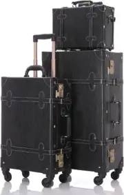 Vintage Luggage Set Carry On Train Case for Women with Spinner Wheels