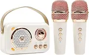 Portable Bluetooth Speaker with Microphone Set,Retro Bluetooth Speaker with Home Karaoke Machine,Portable Handheld Karaoke Mics Speaker Machine for Kids and Adults Home Party Birthday(White)