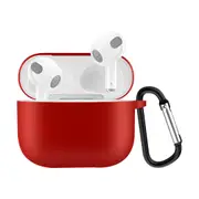 Solid Color Silicone Earphone Protective Case for AirPods 3rd Gen, with Hook, Red