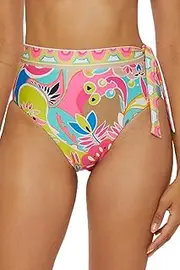 [Trina Turk] Women's Venus Banded Side Tie High Waisted Bikini Bottom, Cheeky Coverage, Swimwear Separates