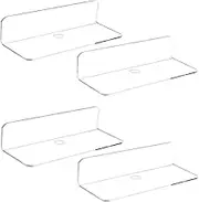 Acrylic Floating Shelves, Wanfoou 4 Pcs Wall Shelf Floating,Small Shelf for Wall No Nails Self Adhesive Shelves Bedroom Display Floating Shelves for Plant, Photo, Alarm Clock