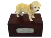 Beautiful Paulownia Wood Personalized Urn with Blonde Cockapoo Figurine