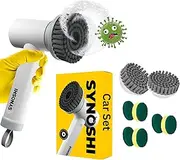 Synoshi Car Set Electric Spin Scrubber with 3 Replaceable Cleaning Head + 2 Round Brush Heads + 6 Sponge Brush Heads. Perfect for General Cleaning Tasks and Smooth Surfaces in The Car