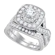 14k White Gold Round Diamond Halo Bridal Wedding Ring Set 2 Cttw (Certified)