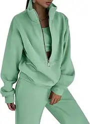 [COZYPOIN] Women's Fleece Two Piece Outfit Half Zip Sweatshirt And Joggers Pants Set Tracksuit