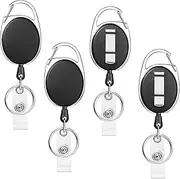4Pack Retractable Badge Reel for Badge Holder Heavy Duty Retractable Keychain Strong ABS Casing with Stainless Steel Spring Coil Nylon Rope Carabiner Clip and Key Ring